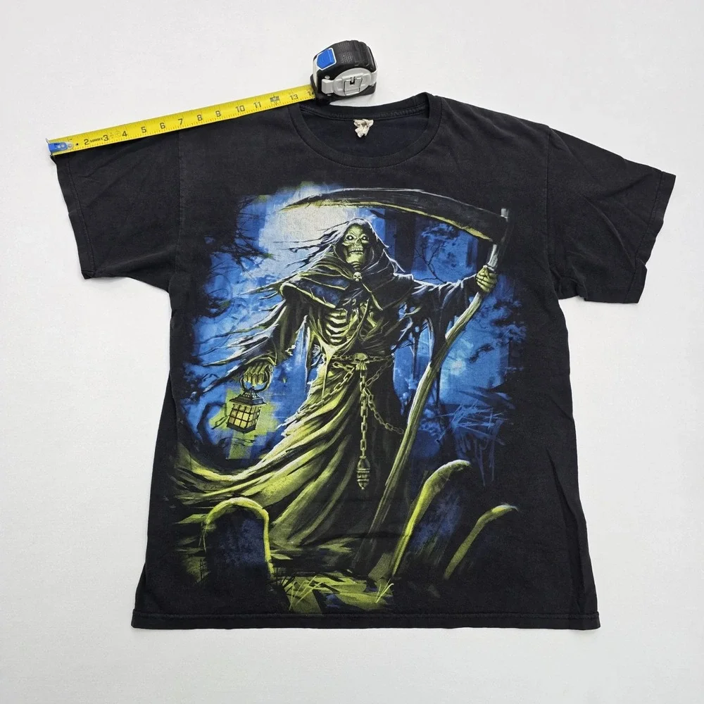 Alstyle Grim Reaper Graphic T-Shirt Mens Large Black Gothic Horror Scythe Tee